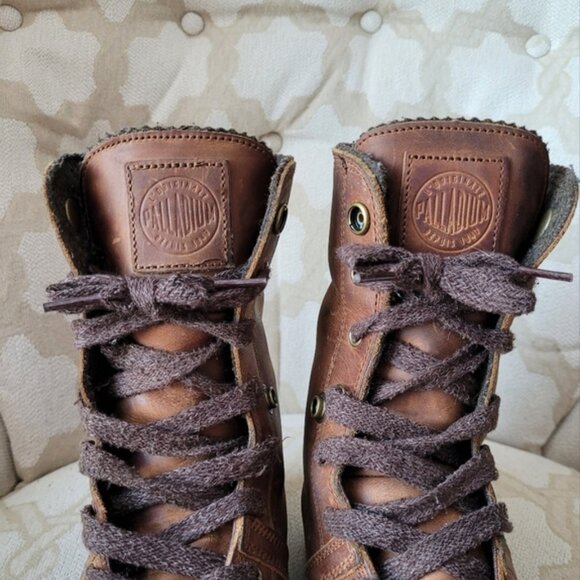 Palladium Pallabrouse Baggy Foldover Leather Boots Felt Lined Lace Up Brown 8.5 - Picture 10 of 14